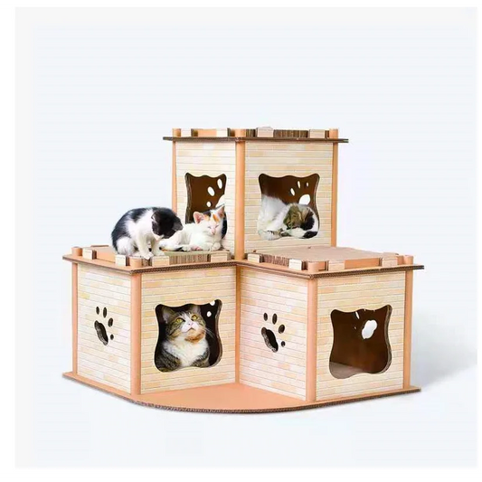 Cat Cardboard House Tower Condo Scratcher Pet Post Pad Mat