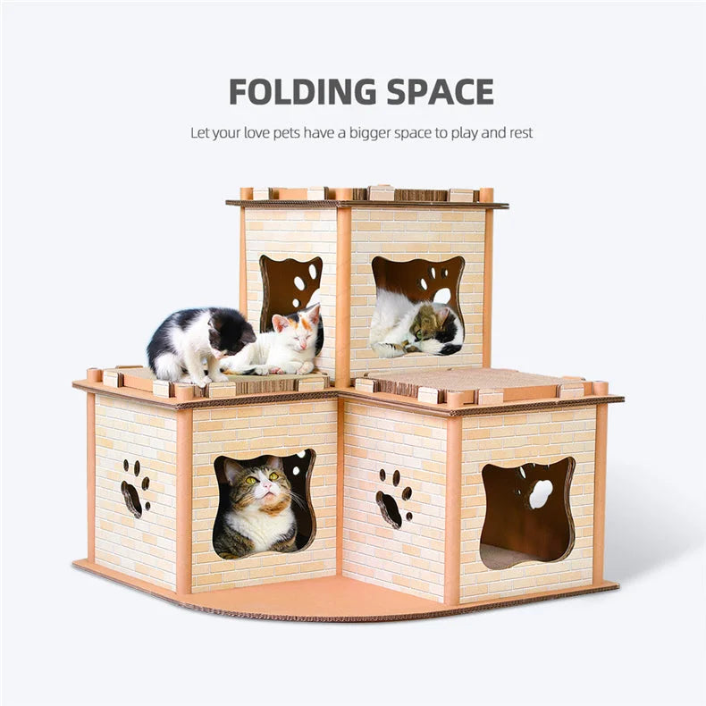 Cat Cardboard House Tower Condo Scratcher Pet Post Pad Mat