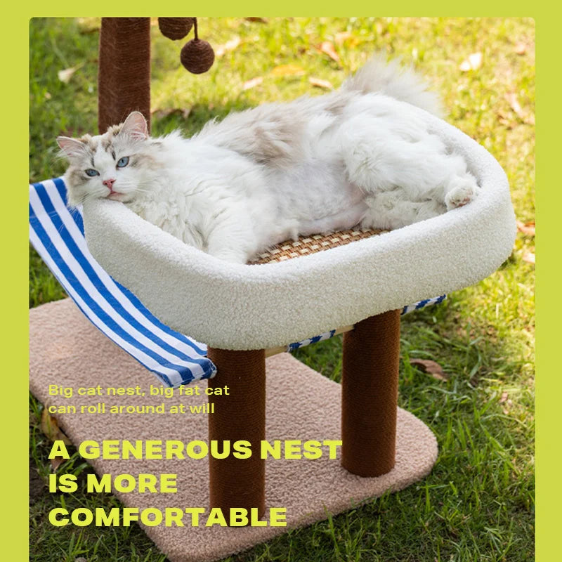 Cat Dog Bed Wood Coconut Tree Hammock Cat Scratching Post