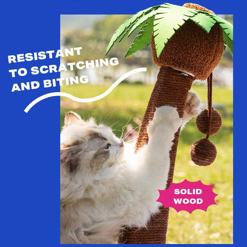 Cat Dog Bed Wood Coconut Tree Hammock Cat Scratching Post
