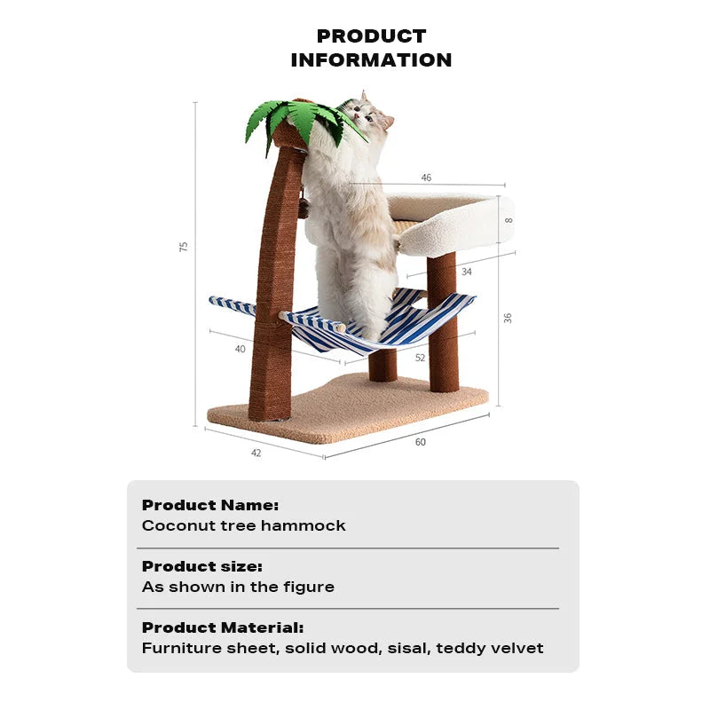 Cat Dog Bed Wood Coconut Tree Hammock Cat Scratching Post