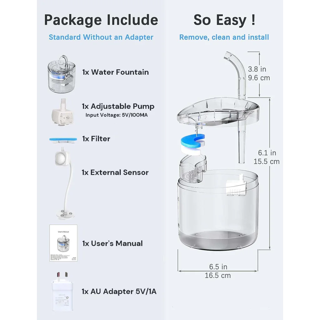 Cat Dog Water Fountain With Sensor Pet Water Dispenser 1.8L