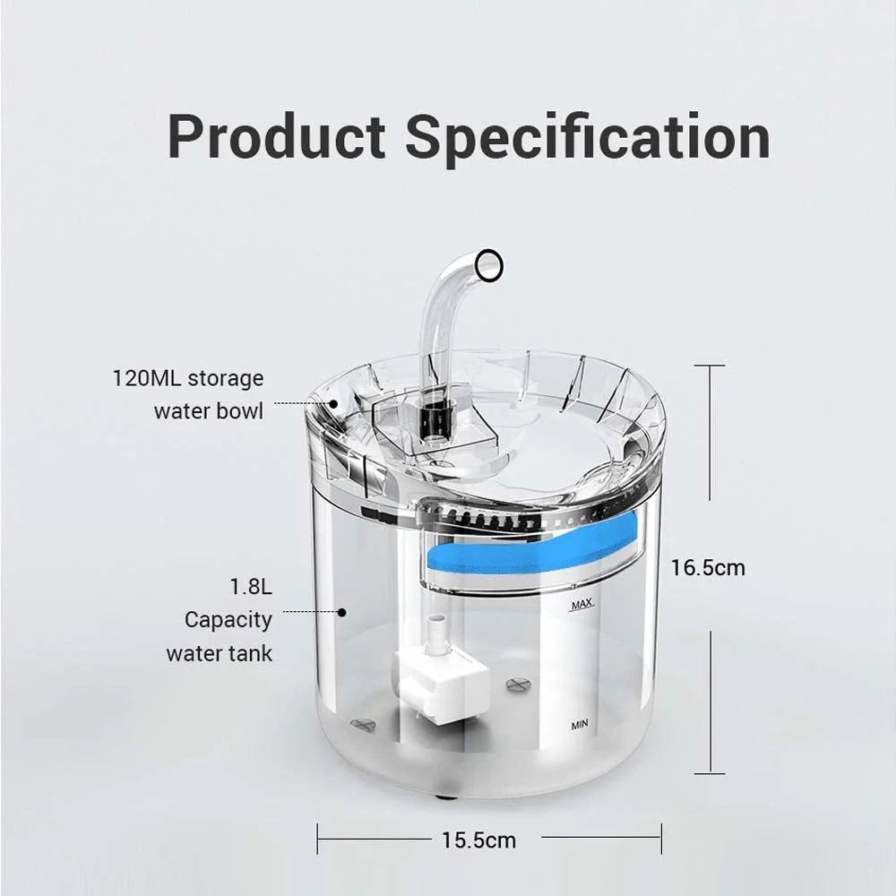 Cat Dog Water Fountain With Sensor Pet Water Dispenser 1.8L