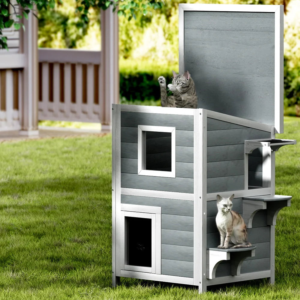 Cat House Outdoor Shelter 56x52x82cm Rabbit Hutch Wooden