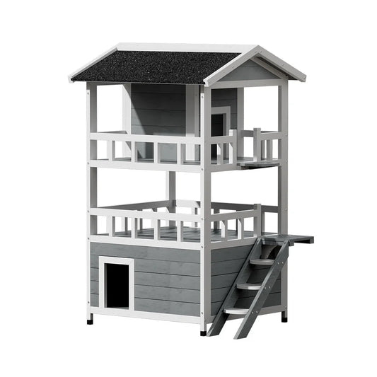 Wooden 72x72x127cm cat house outdoor with shelter rabbit hutch condo