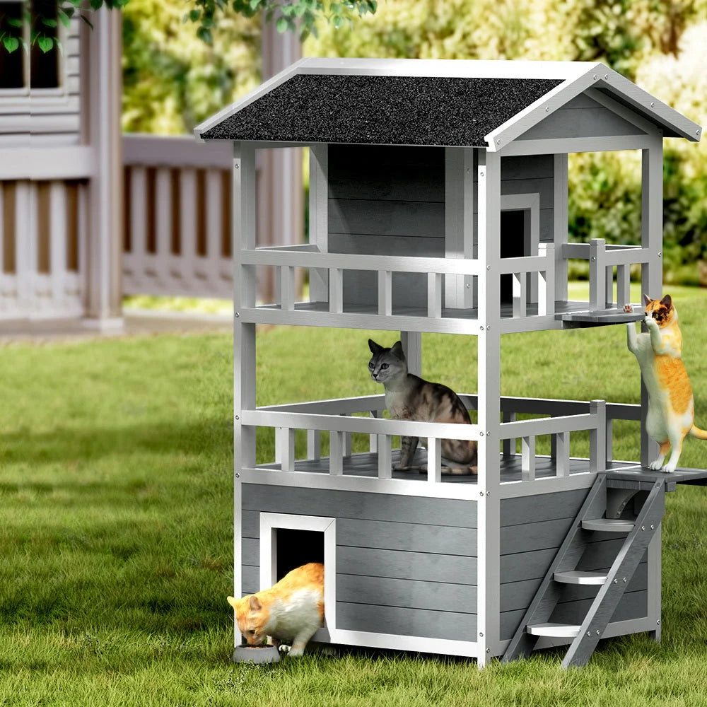 Cat House Outdoor Shelter 72x72x127CM Rabbit Hutch Wooden