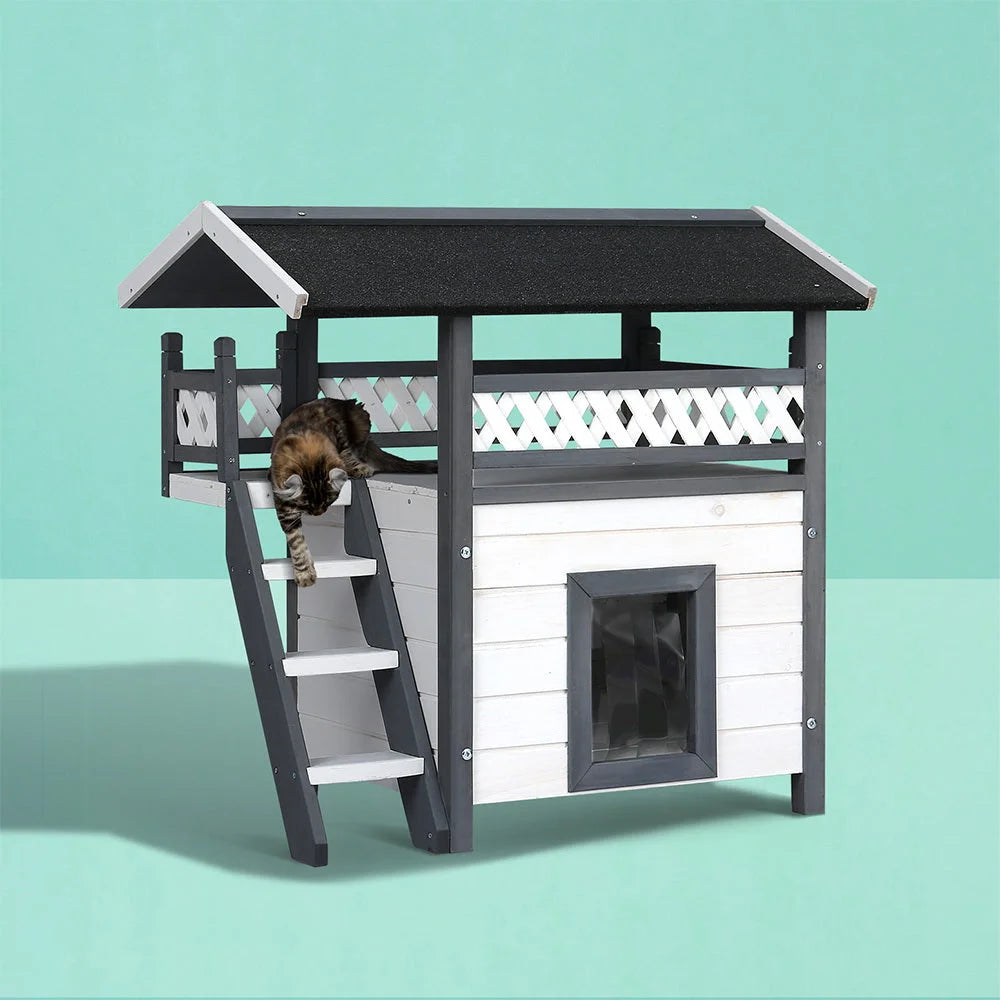 Cat House Outdoor Shelter Wooden Condo Small Dog Enclosure