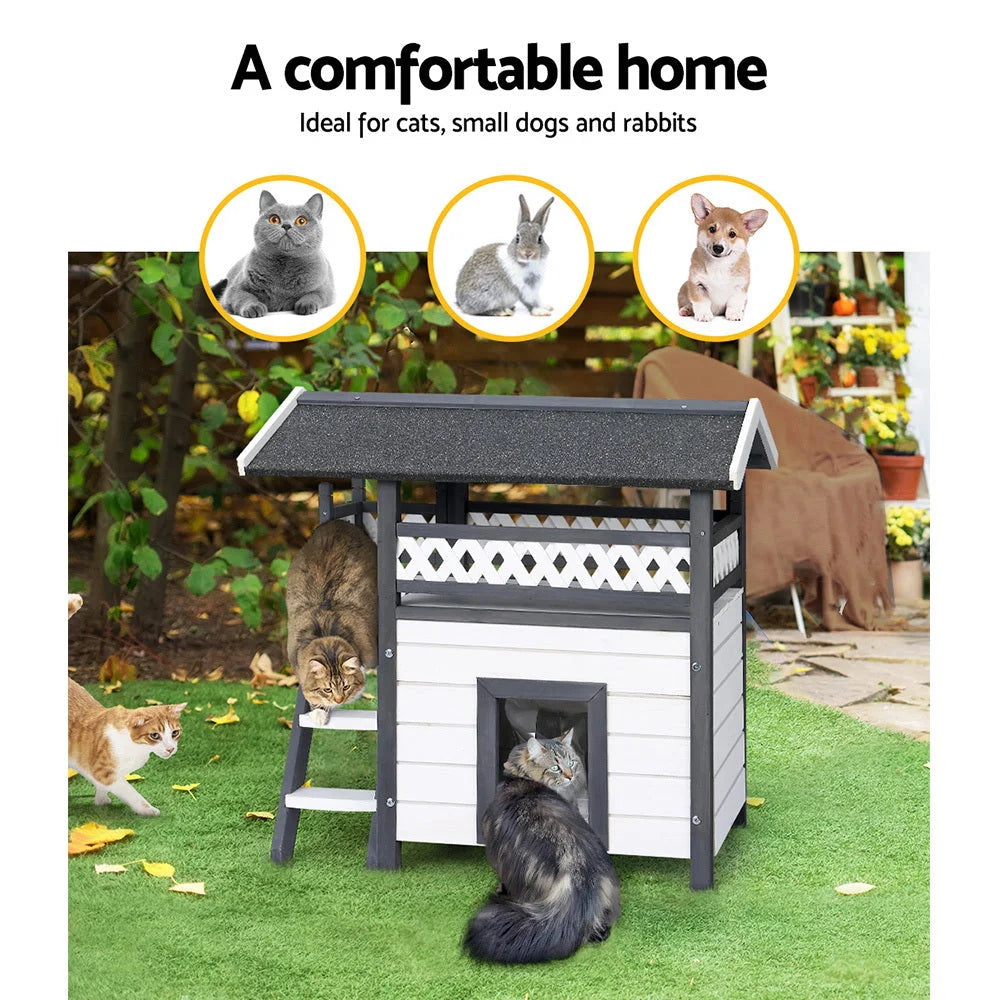 Cat House Outdoor Shelter Wooden Condo Small Dog Enclosure