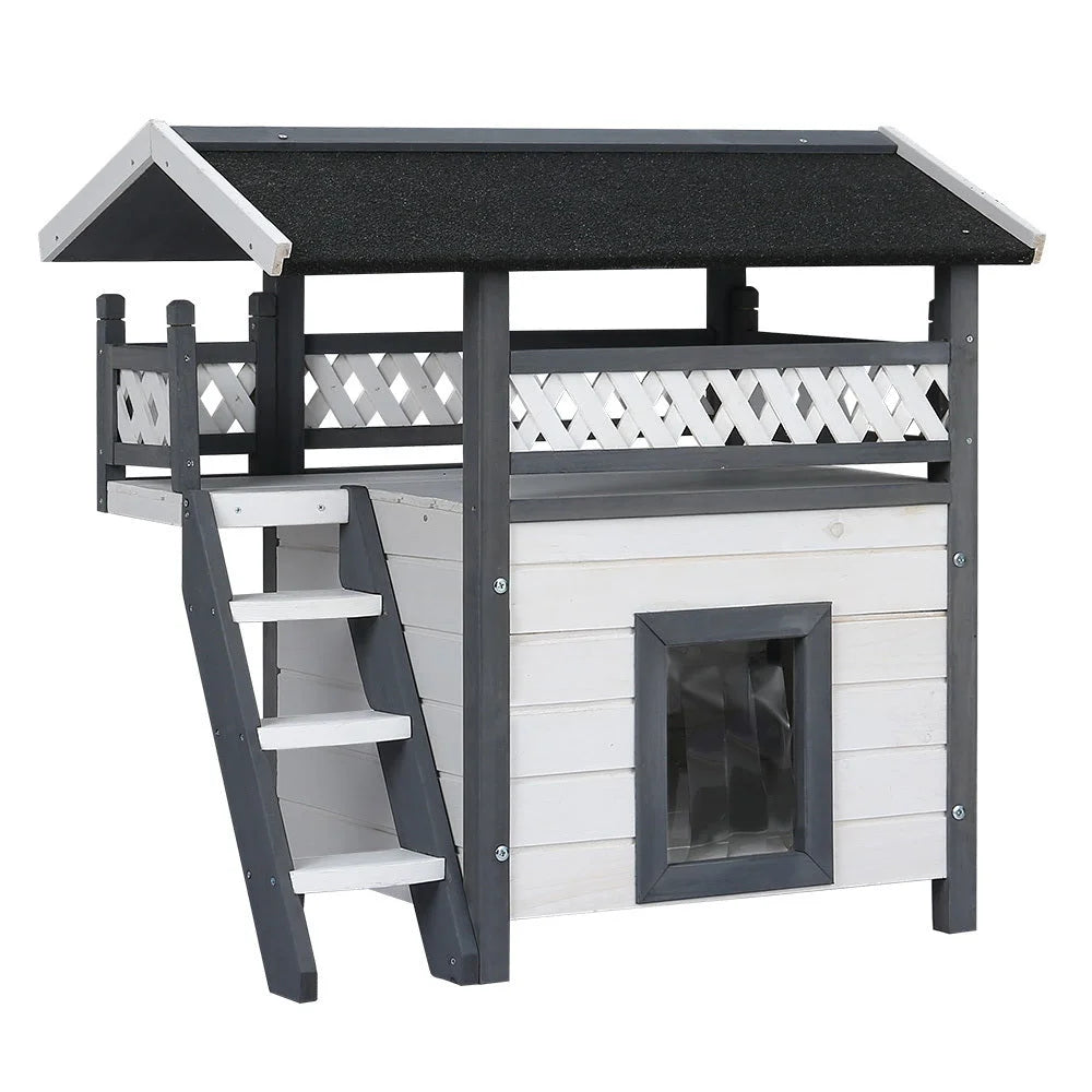 Cat House Outdoor Shelter Wooden Condo Small Dog Enclosure