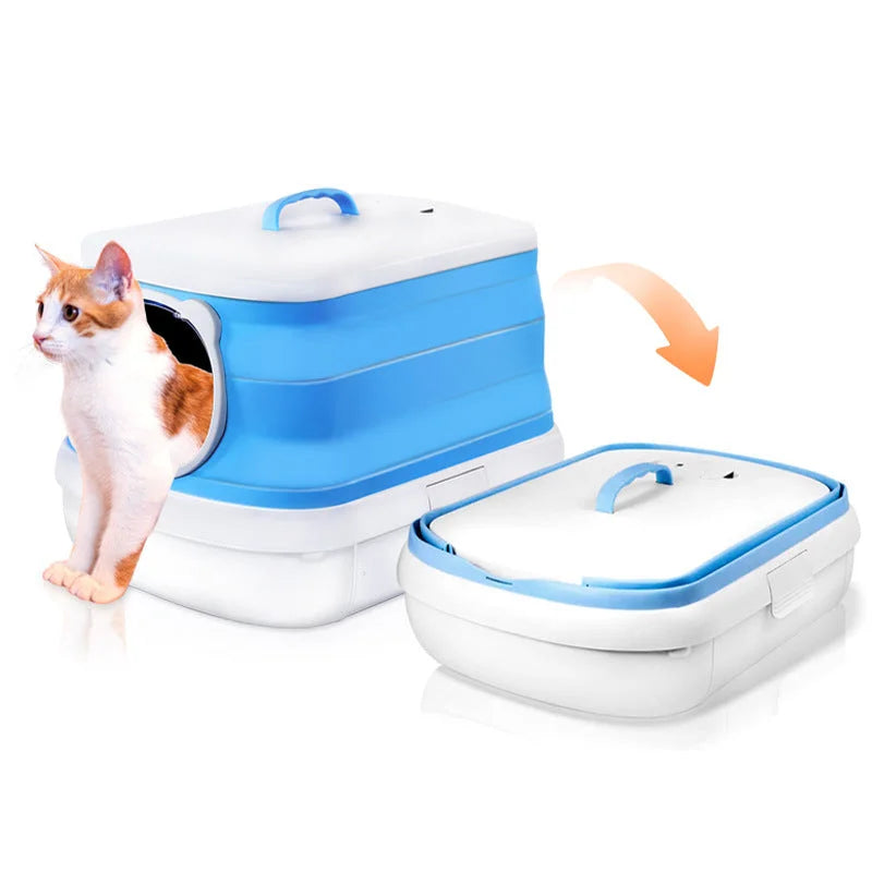 Cat Litter Box Large Foldable Plastic Toilet Easy Cleaning