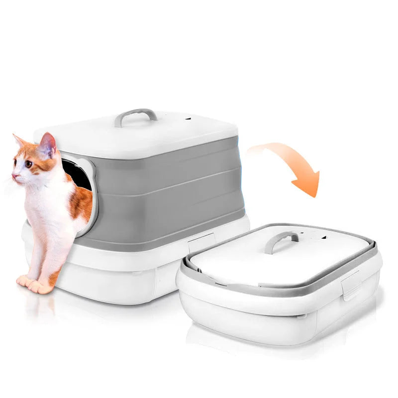 Cat Litter Box Large Foldable Plastic Toilet Easy Cleaning