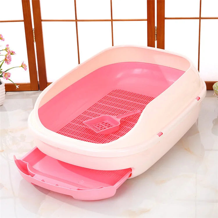 Cat Litter Box Large Portable Toilet Tray with Scoop & Grid