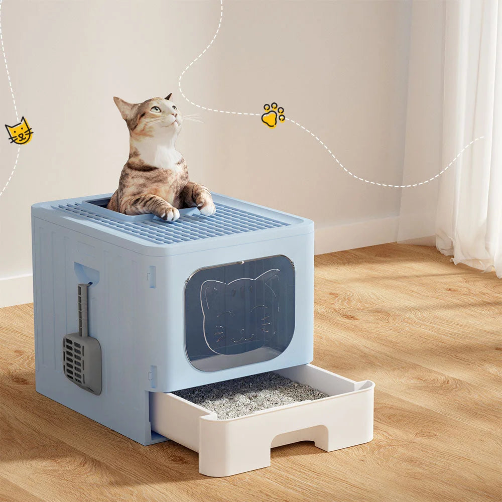Cat Litter Box Large Tray Enclosed Hooded Foldable Kitty