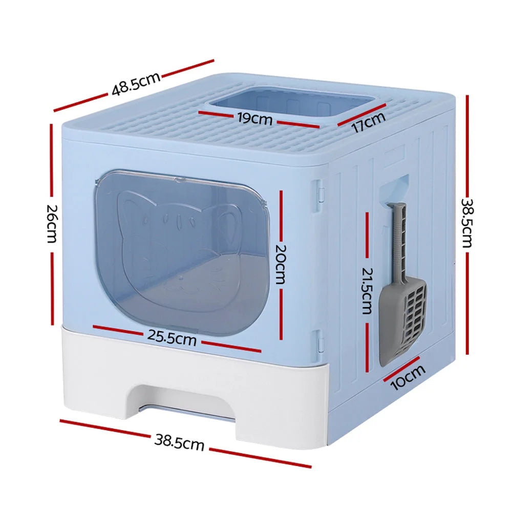 Cat litter box with large tray enclosed hooded