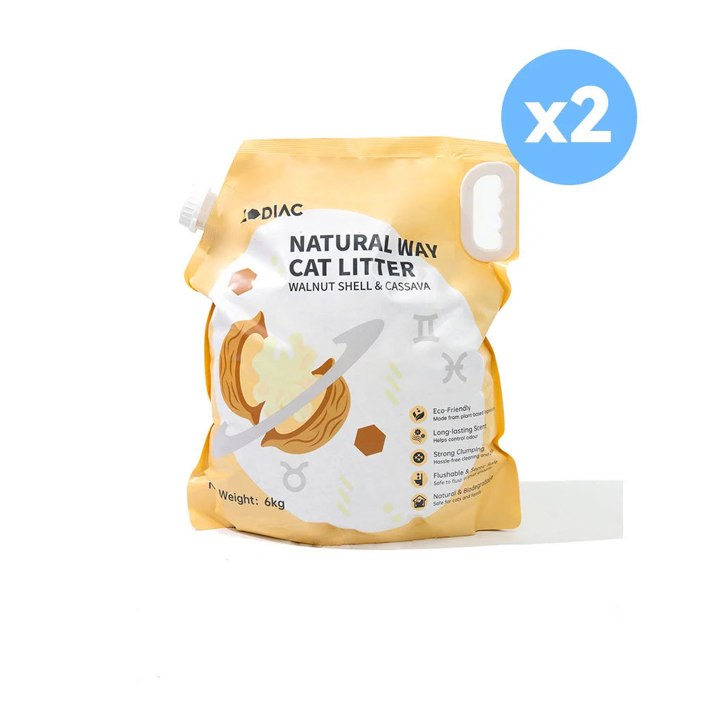 Cat Litter Walnut Shell & Cassava ZODIAC Natural Way 6Kgx2