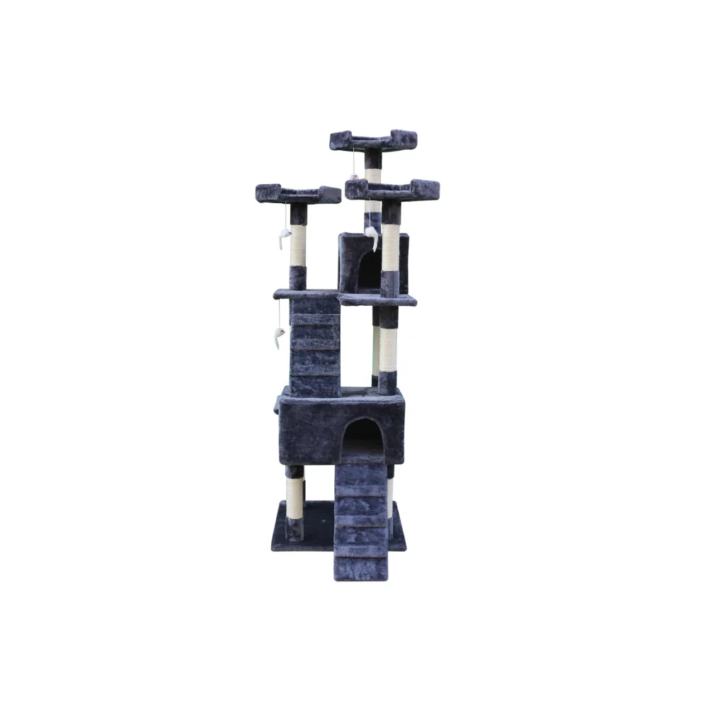 Cat Scratching Post Tree 180cm with Ladder - Grey - Pet Care