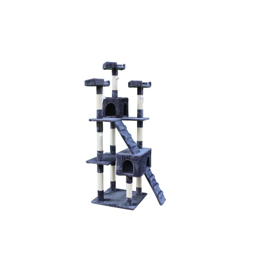 Cat Scratching Post Tree 180cm with Ladder - Grey - Pet Care