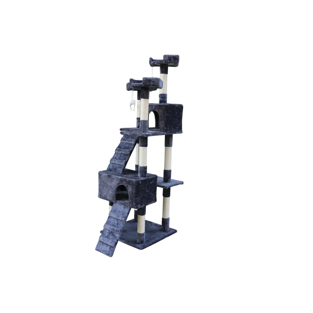 Cat Scratching Post Tree 180cm with Ladder - Grey - Pet Care