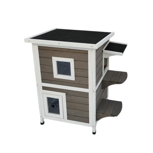 Cat Shelter 2-Story Condo with Escape Door Rainproof Kitty