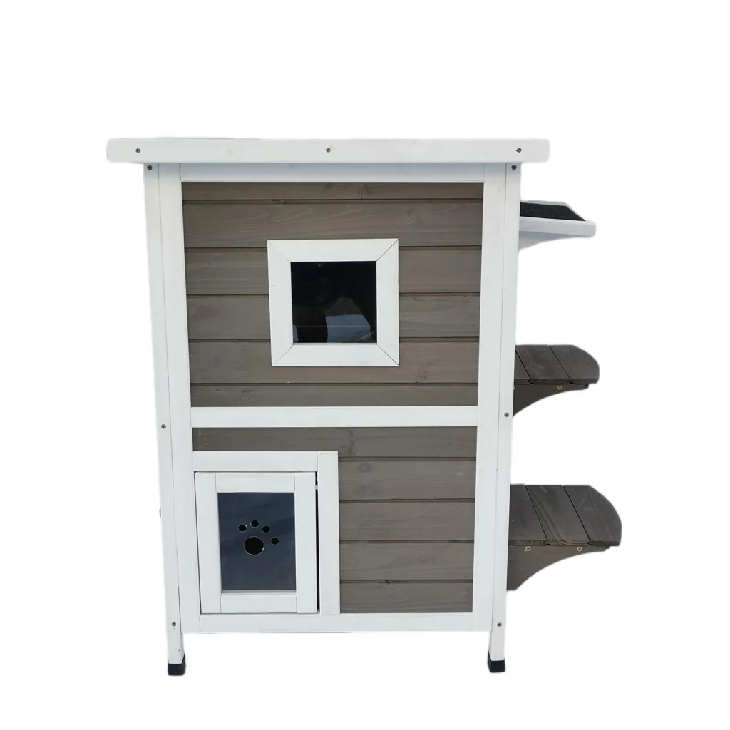 Cat Shelter 2-Story Condo with Escape Door Rainproof Kitty