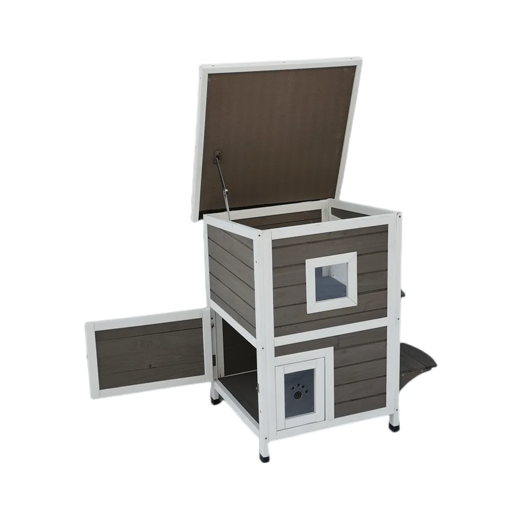 Cat Shelter 2-Story Condo with Escape Door Rainproof Kitty