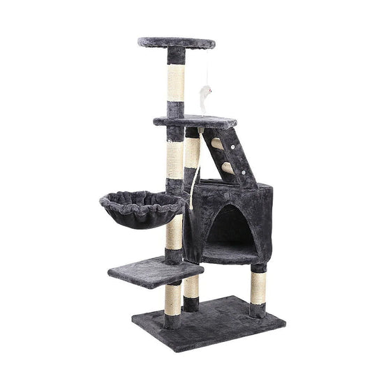 Wood 120cm cat tree with soft perch platforms and rope posts