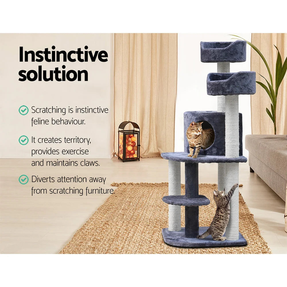 Cat Tree 126cm Wood Scratching Post Tower Condo - Cat