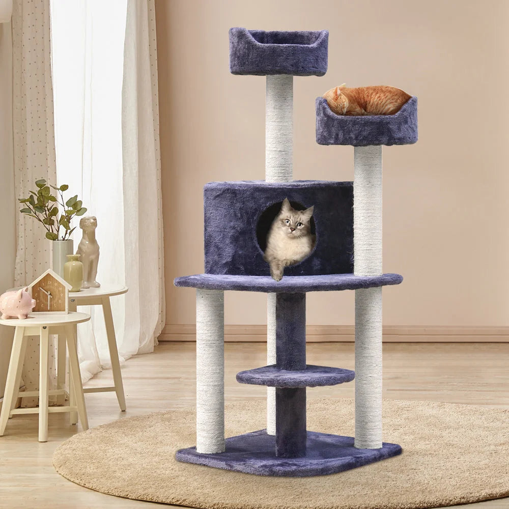 Cat Tree 126cm Wood Scratching Post Tower Condo - Cat