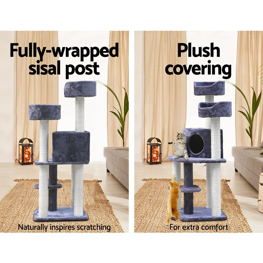 Cat Tree 126cm Wood Scratching Post Tower Condo - Cat