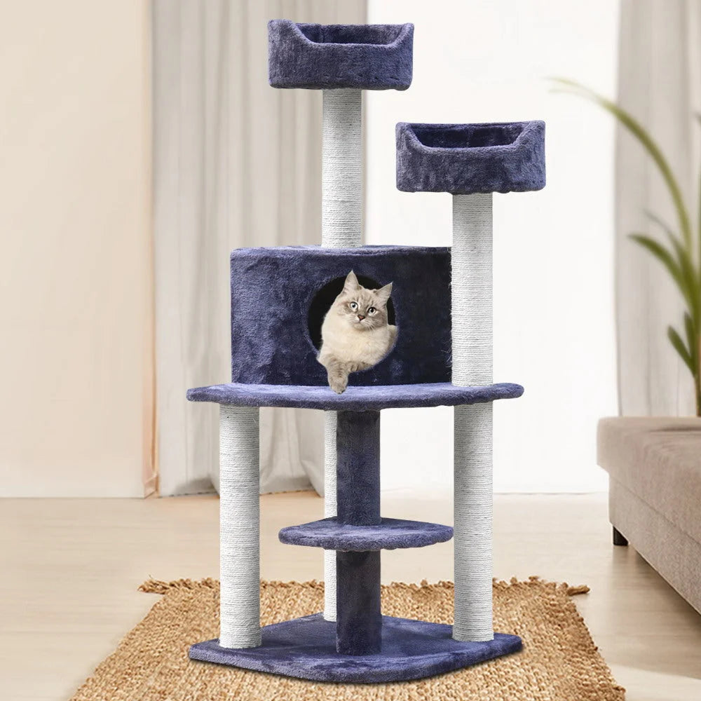 Cat Tree 126cm Wood Scratching Post Tower Condo - Cat