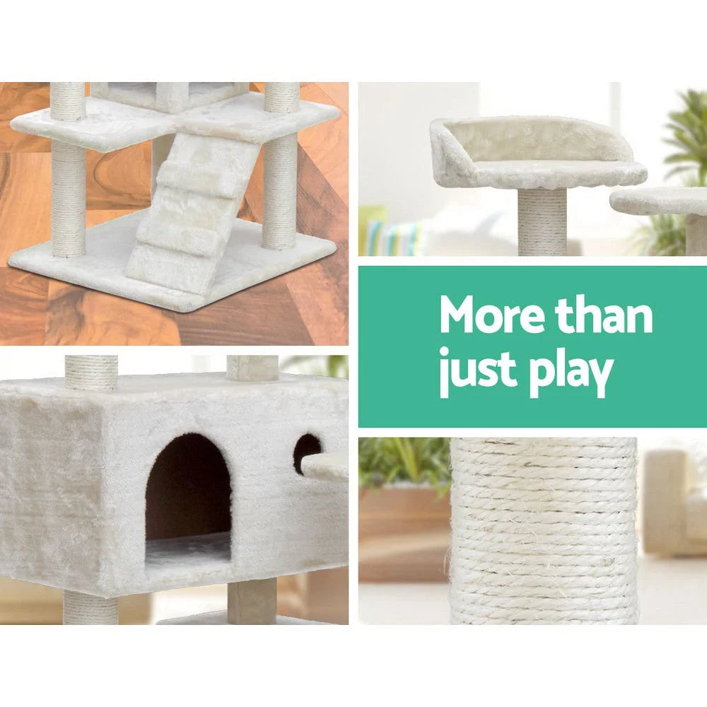 Beige wood 134cm cat tree for household use