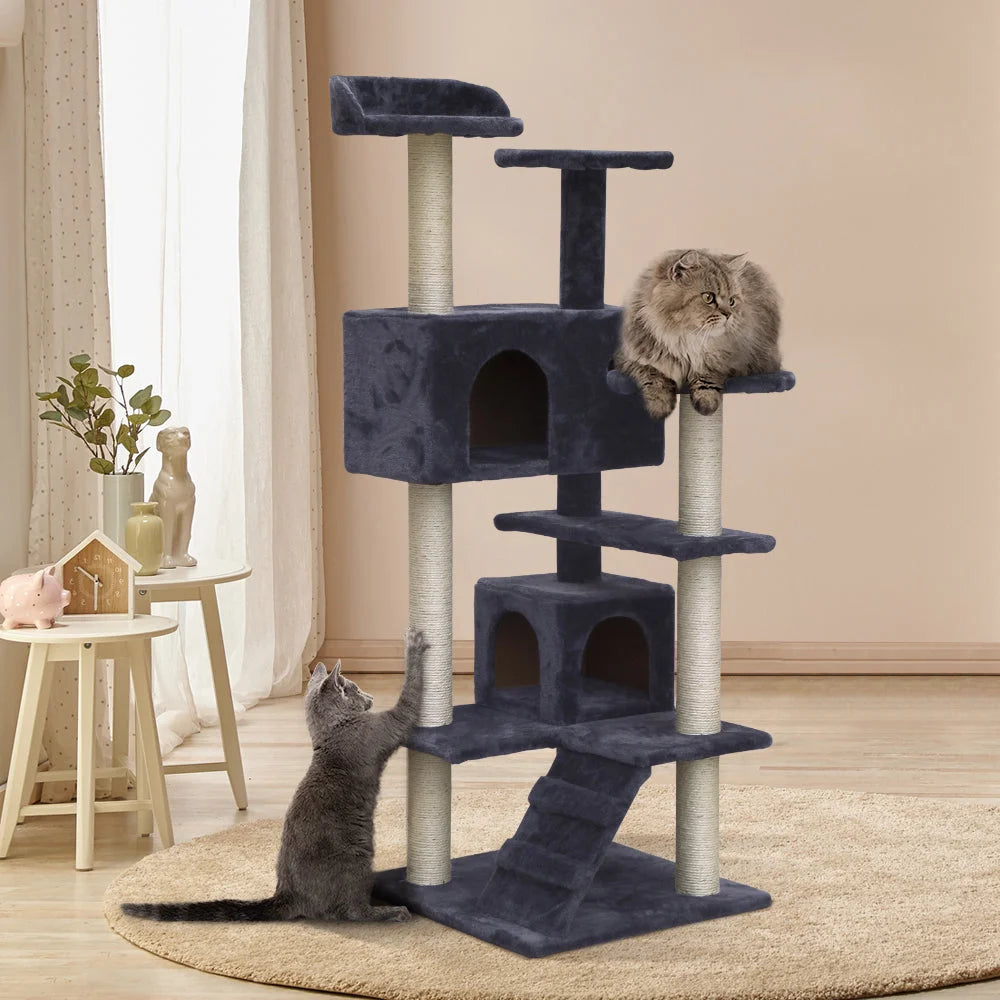 Grey wood 134cm cat tree with scratching post tower