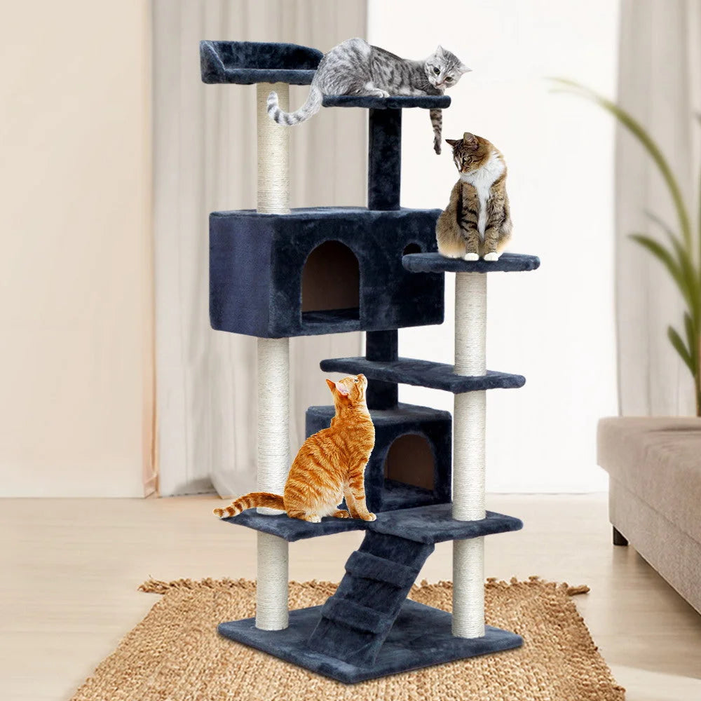 Cat Tree 134CM Wood Scratching Post Tower Condo Grey