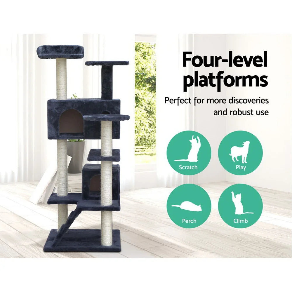 Cat Tree 134CM Wood Scratching Post Grey Supplies