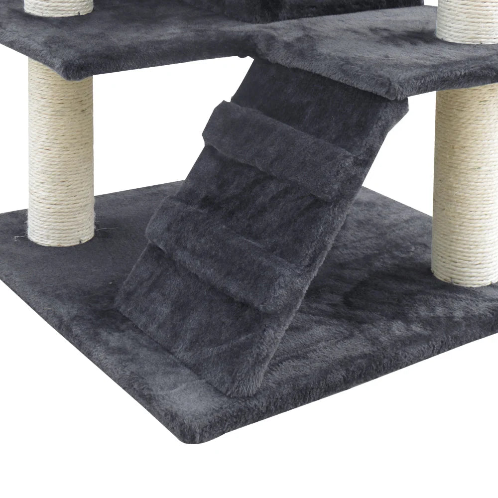 Grey wood 134cm cat tree with scratching post tower condo