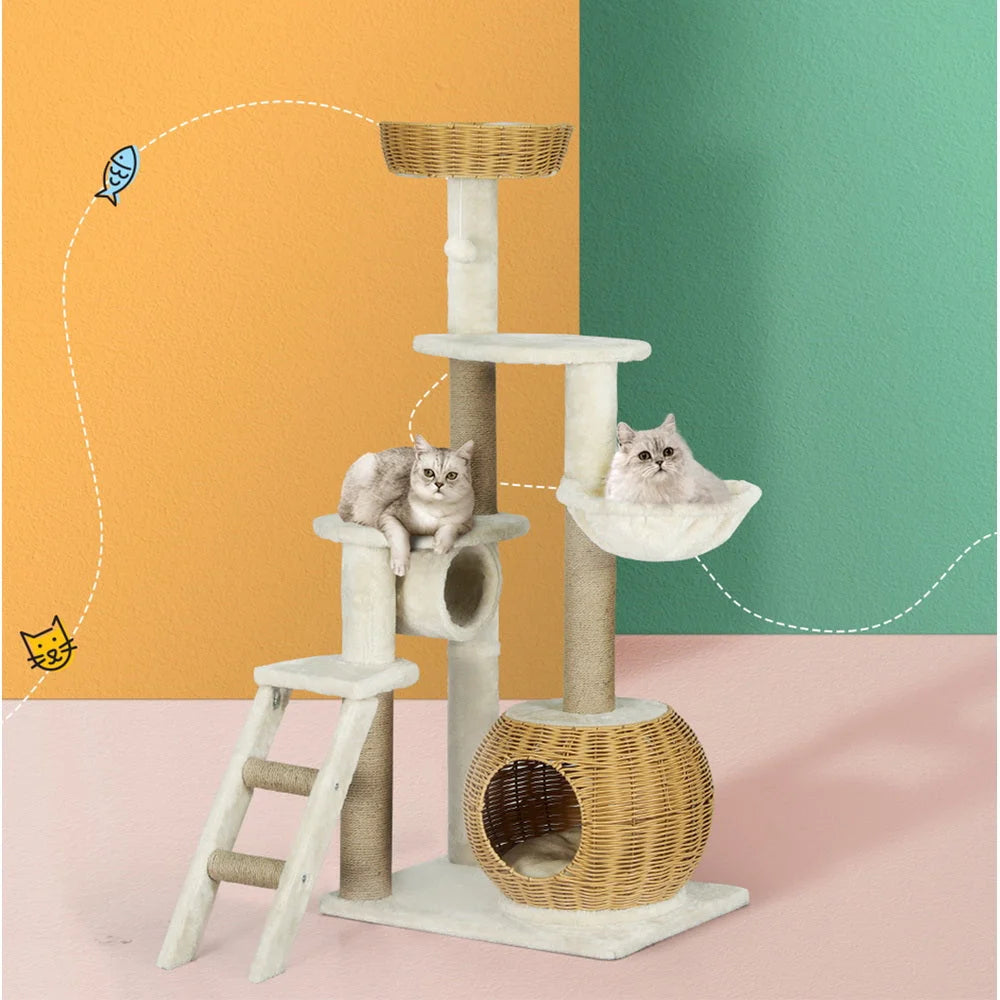 Cat Tree 138CM Tower Scratching Post Scratcher with Wood