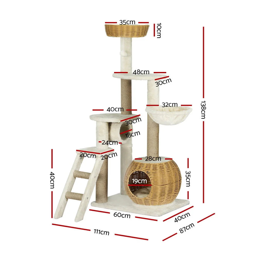 Cat Tree 138CM Tower Scratching Post Scratcher with Wood