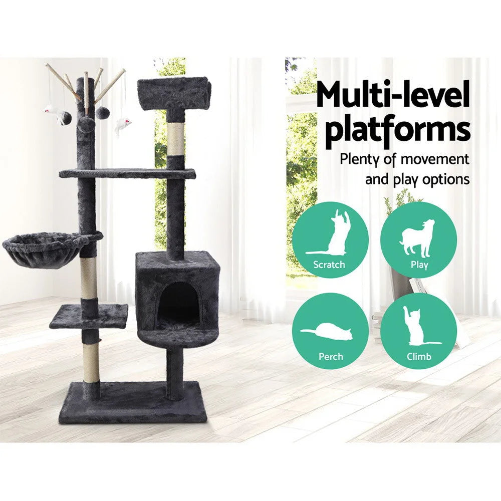Cat Tree 140 cm Wood Scratching Post Tower Condo - Cat