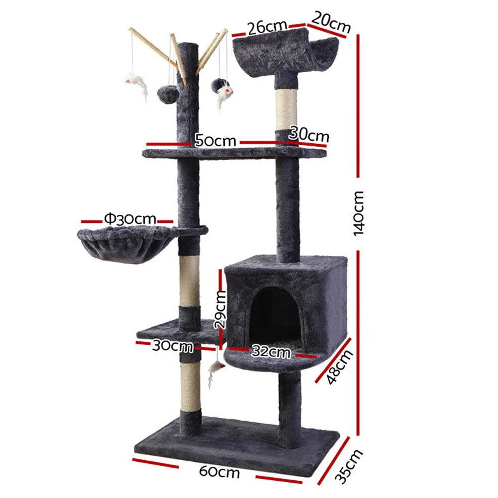 Cat Tree 140 cm Wood Scratching Post Tower Condo - Cat