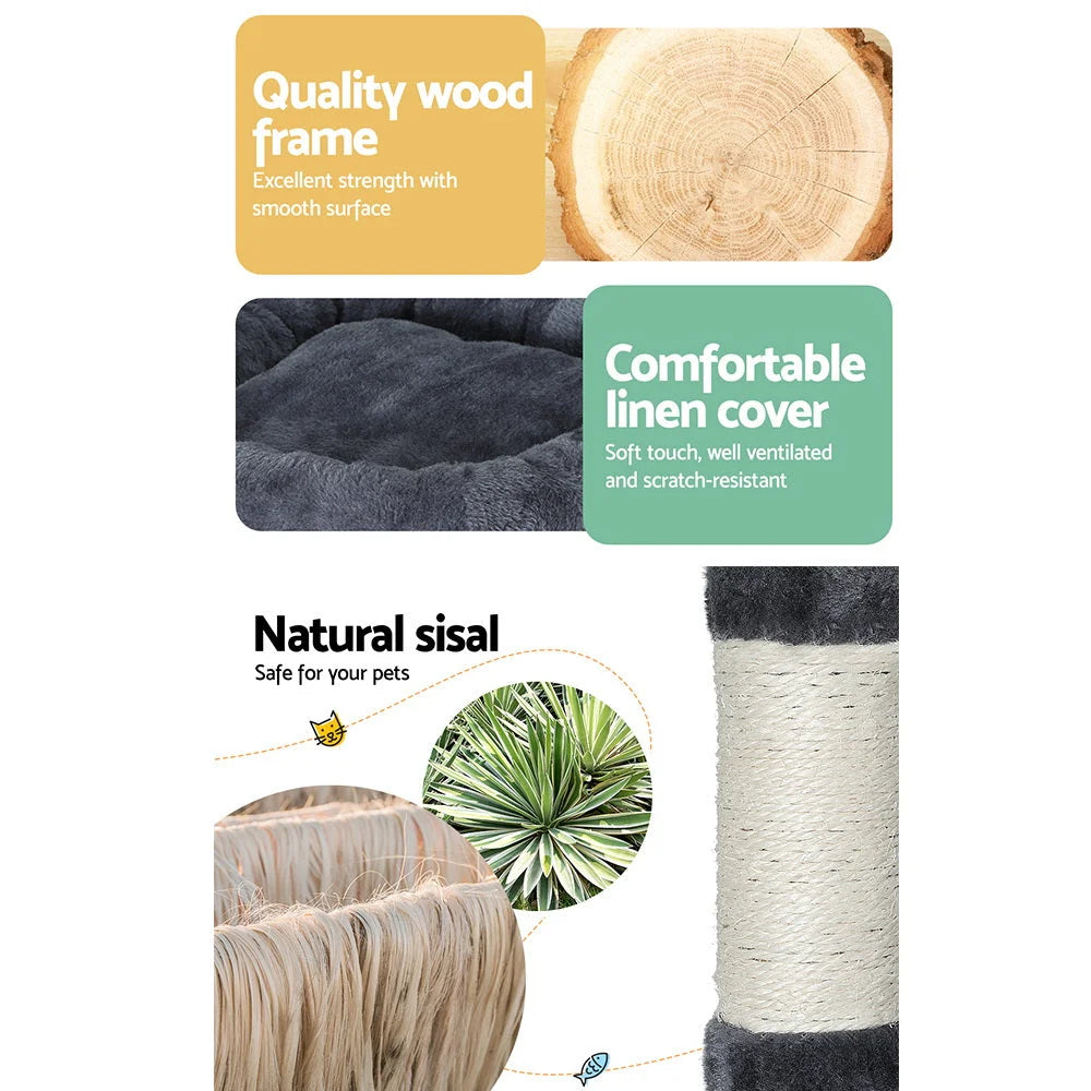 Cat Tree 144cm Tower Scratching Post Scratcher Wood Condo