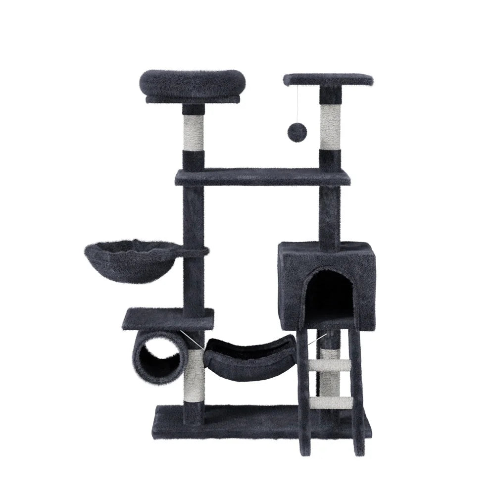 Wood 144cm cat tree with multi-level cat tower and round posts