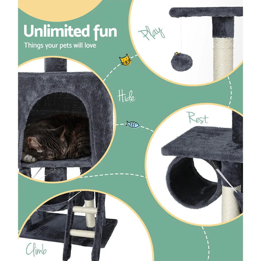 Cat Tree 144cm Tower Scratching Post Scratcher Wood Condo