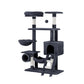 Wood 144cm cat tree with cat house cubby and upper lookout perch
