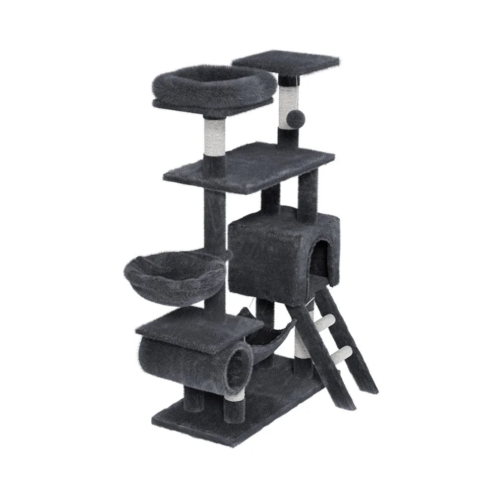 Wood 144cm cat tree with soft perch platforms and rope posts