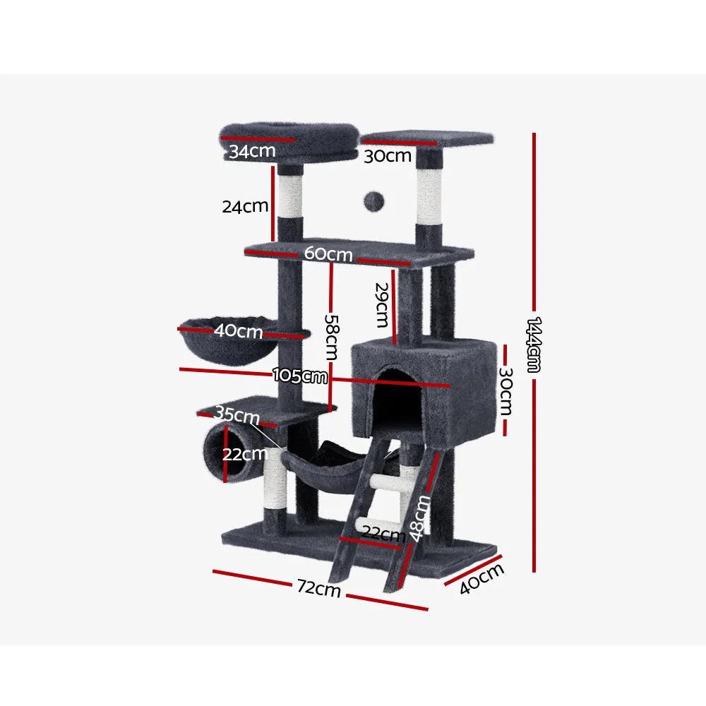 Cat Tree 144cm Tower Scratching Post Scratcher Wood Condo