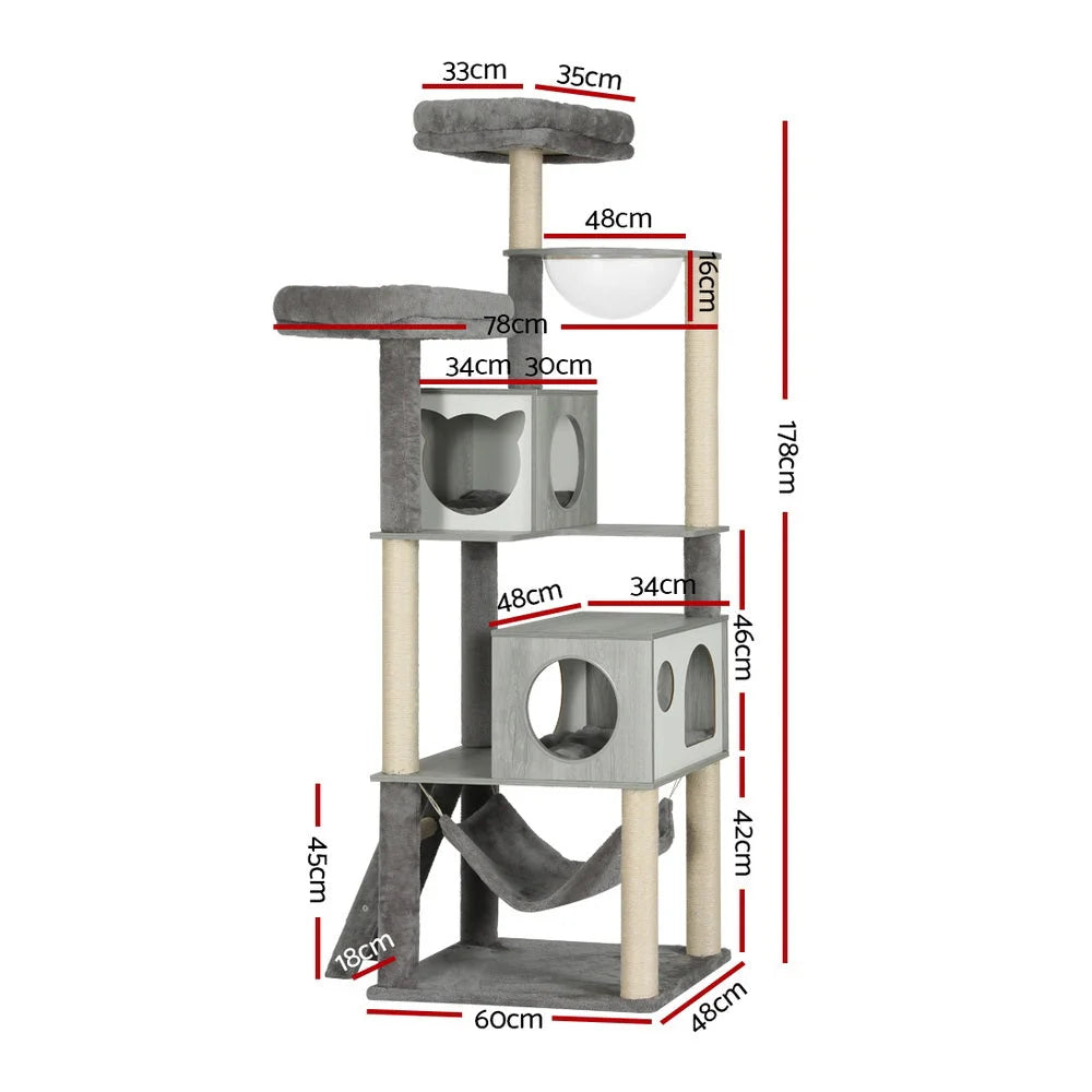 Wood 178cm cat tree for climbing and scratching areas