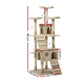 Beige wood 180cm cat tree with soft perch platforms and rope posts