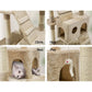 Beige wood 180cm cat tree with wooden tower shelves and scratching poles