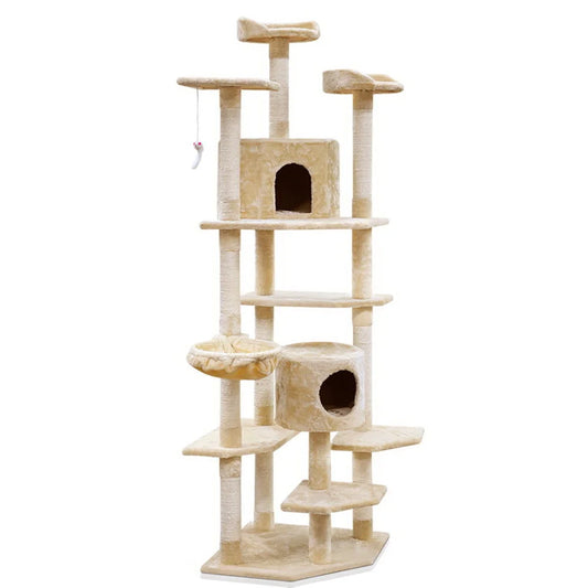 Cat Tree 203cm Wood Scratching Post Tower Condo Beige - Cat