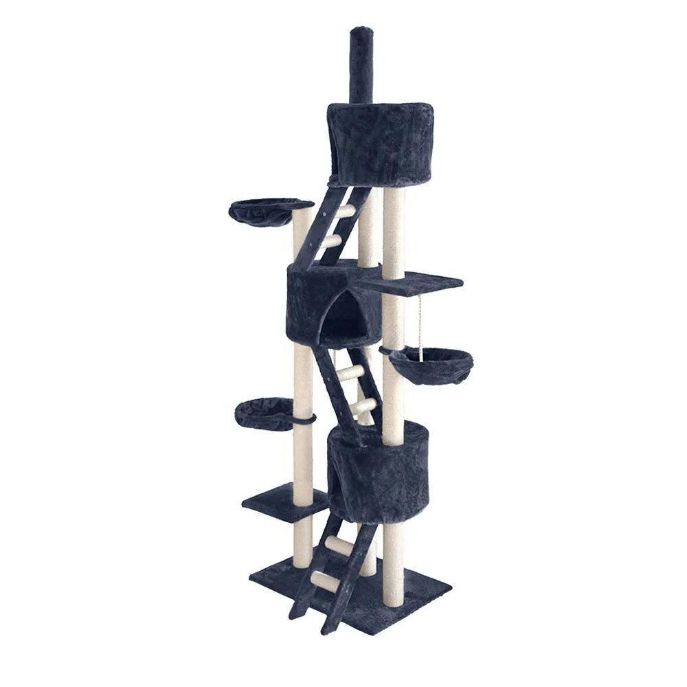 Cat tree with cat house cubby and upper lookout perch
